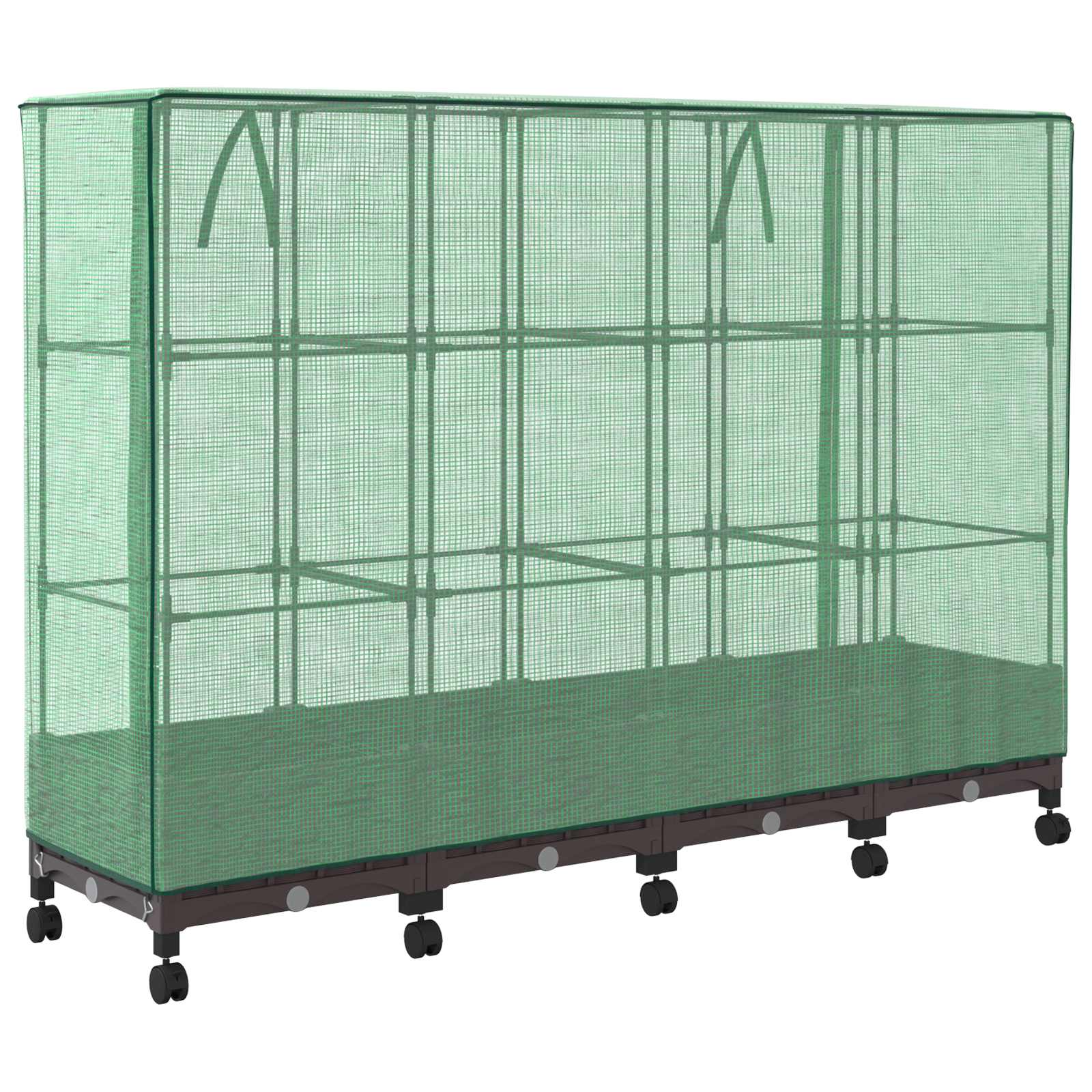 Vaso da Giardino con Copertura per Serra e Ruote 4 pz Marrone