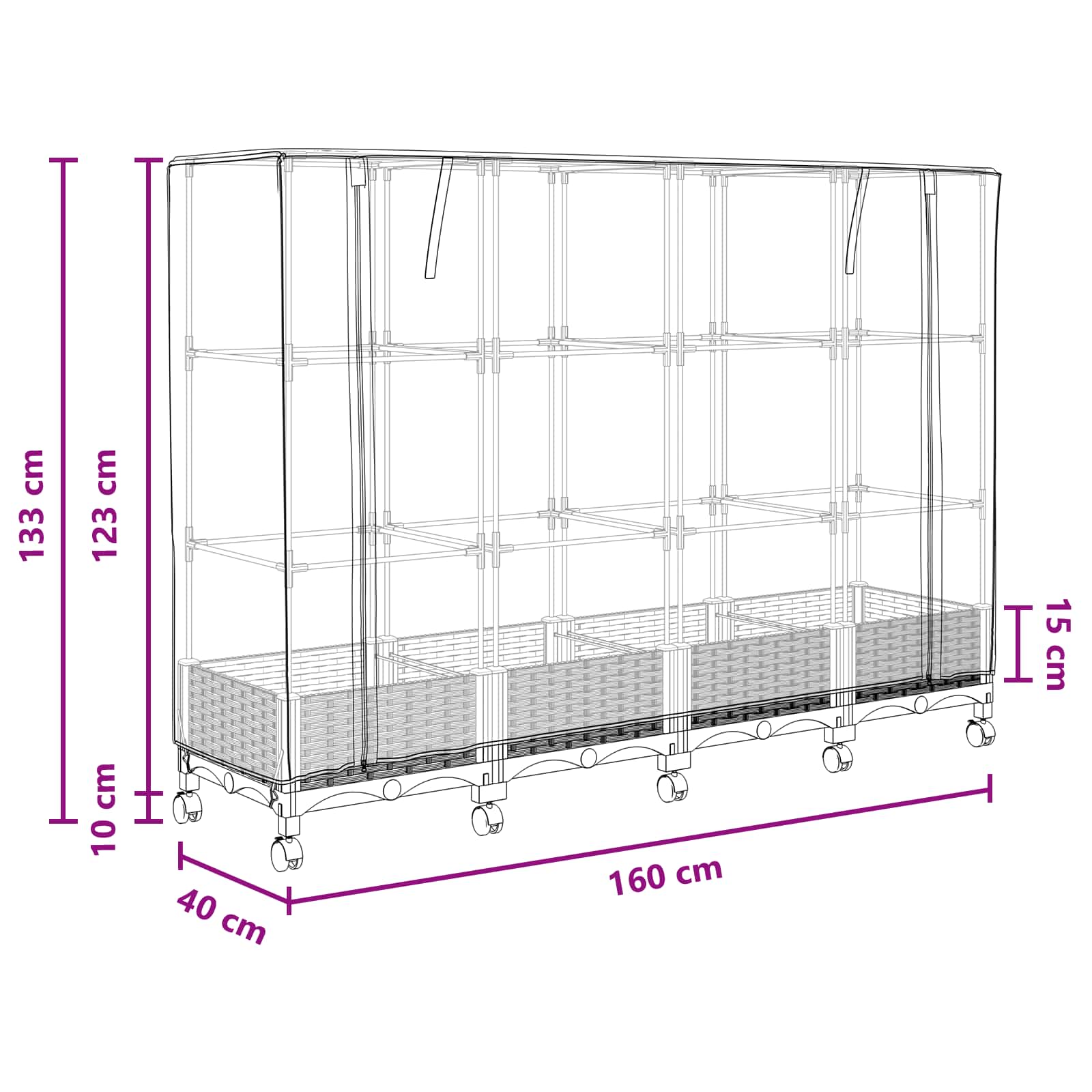 Vaso da Giardino con Copertura per Serra e Ruote 4 pz Marrone