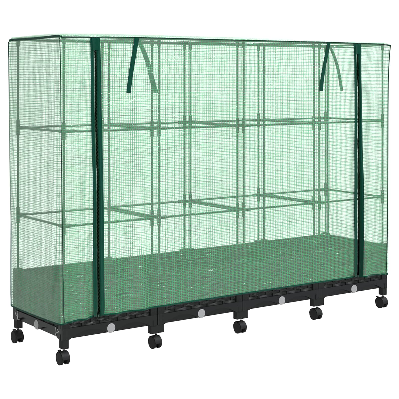 Vaso da Giardino con Copertura per Serra e Ruote 4 pz Nero PP
