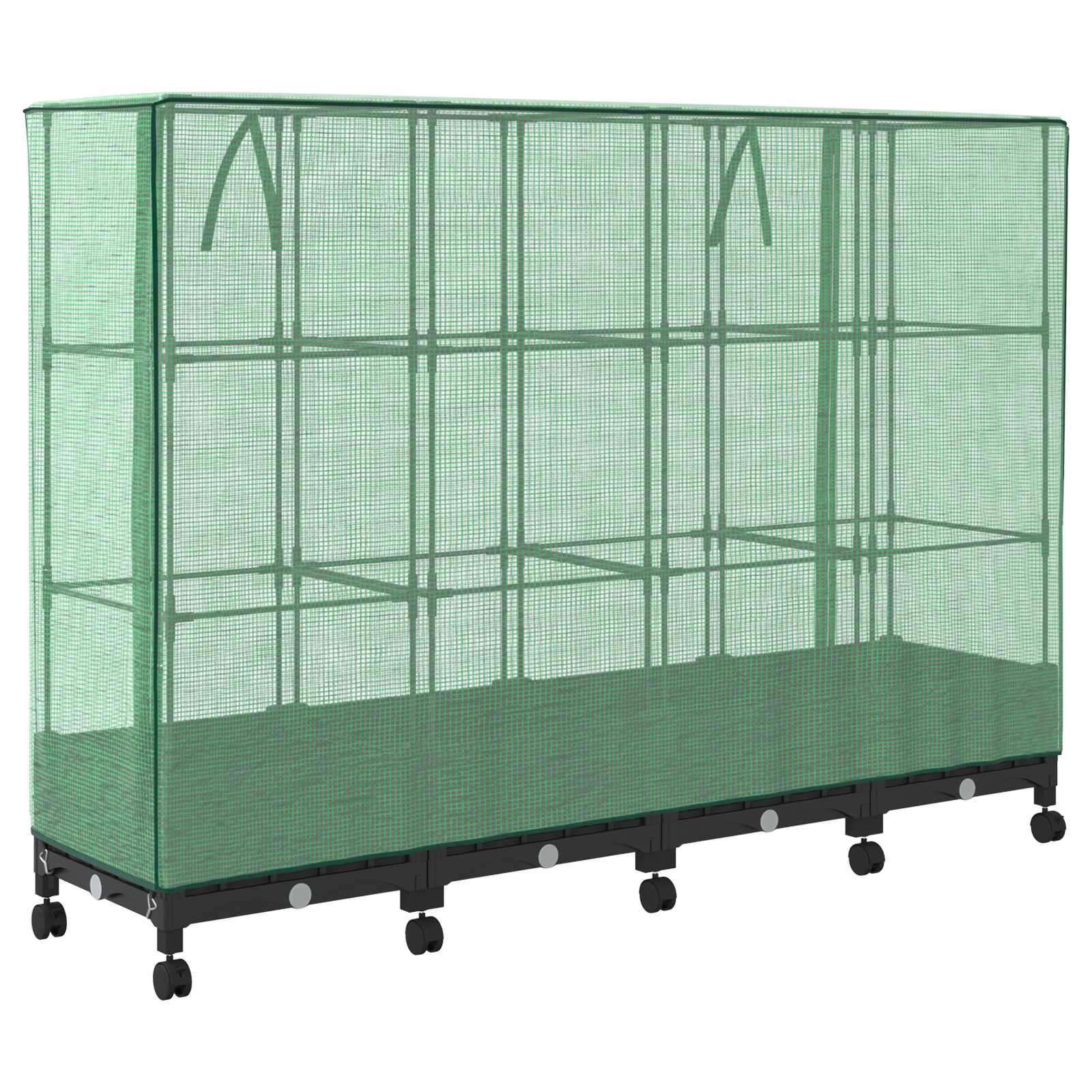 Vaso da Giardino con Copertura per Serra e Ruote 4 pz Nero PP