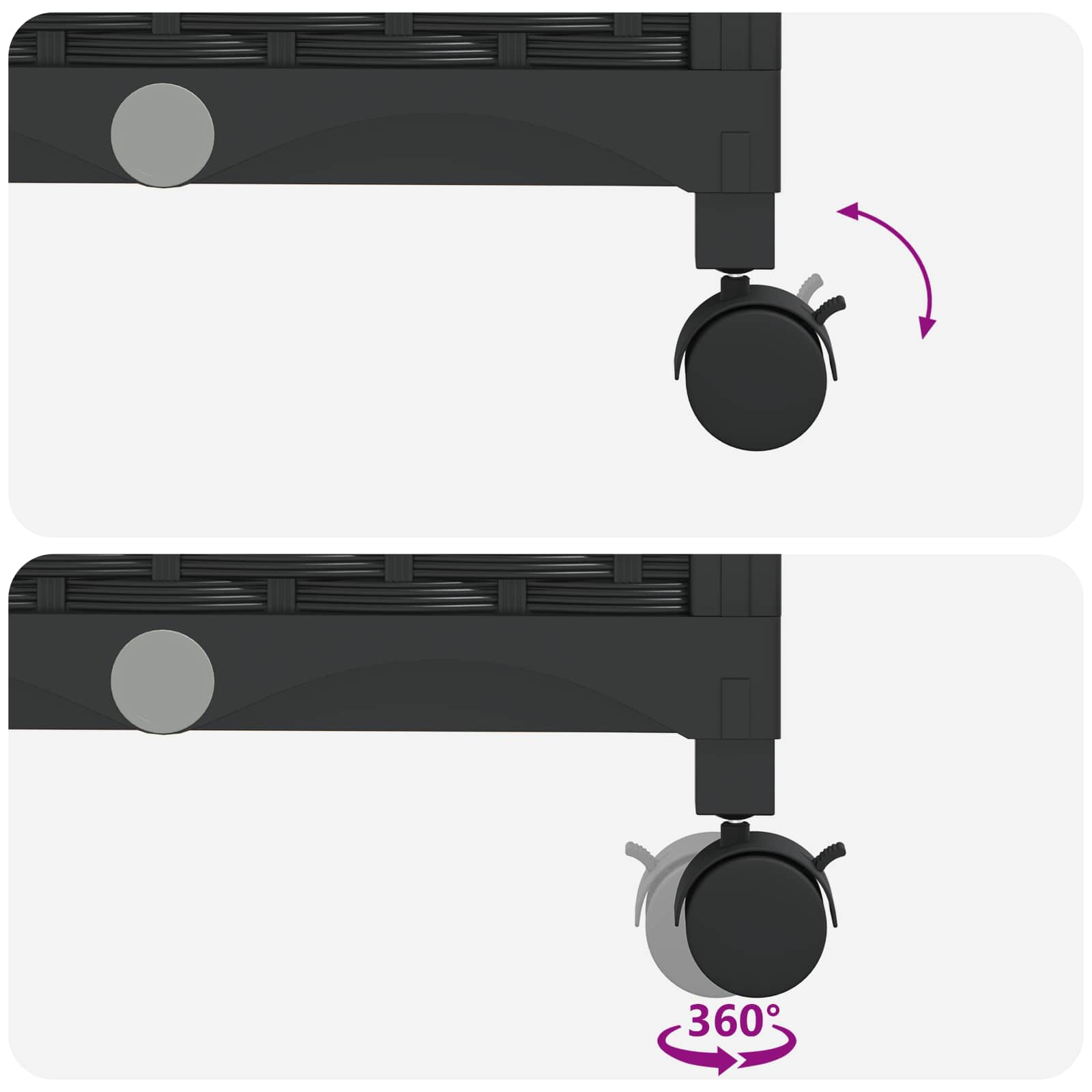 Vaso da Giardino con Copertura per Serra e Ruote 4 pz Nero PP