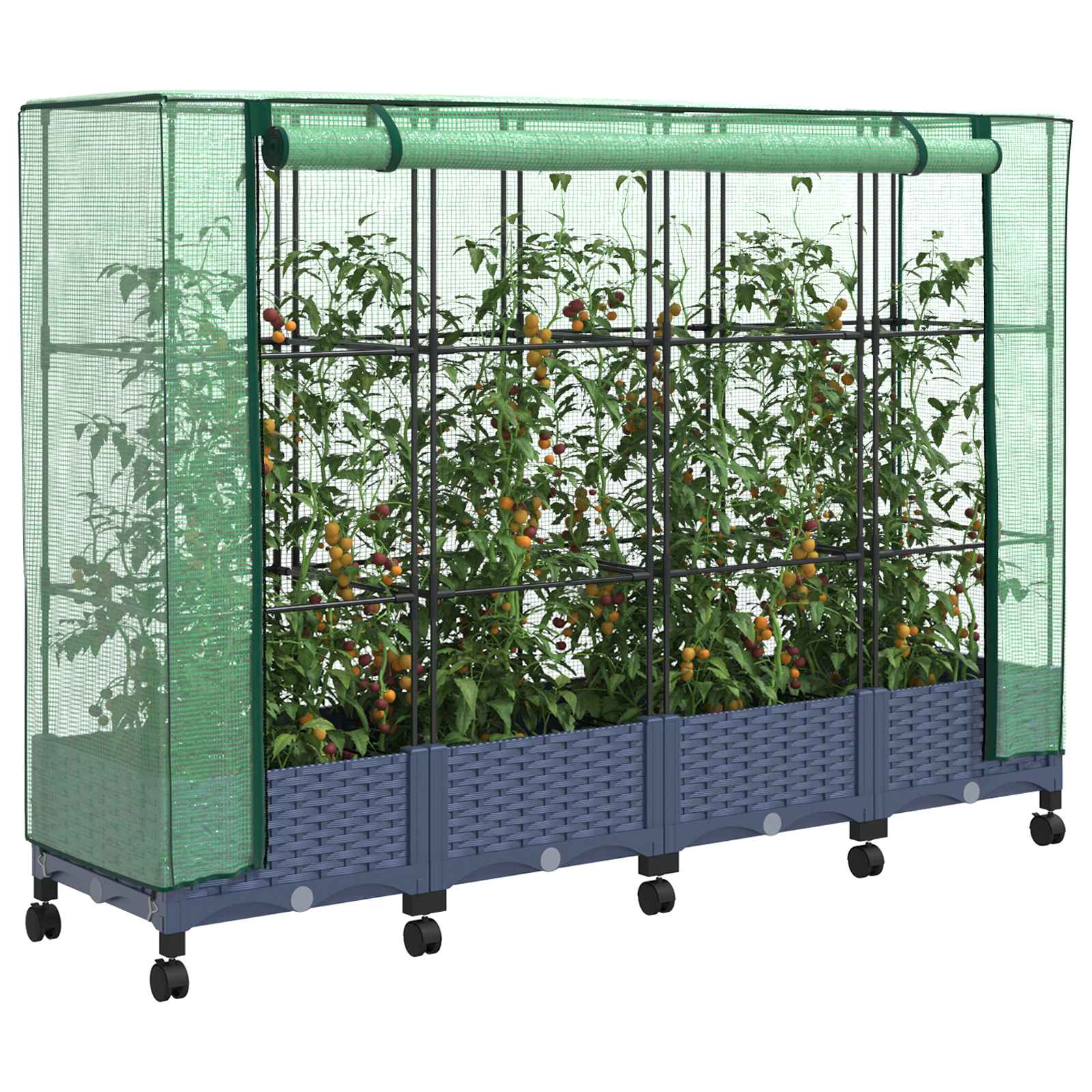 Vaso da Giardino con Copertura per Serra e Ruote 4 pz PP