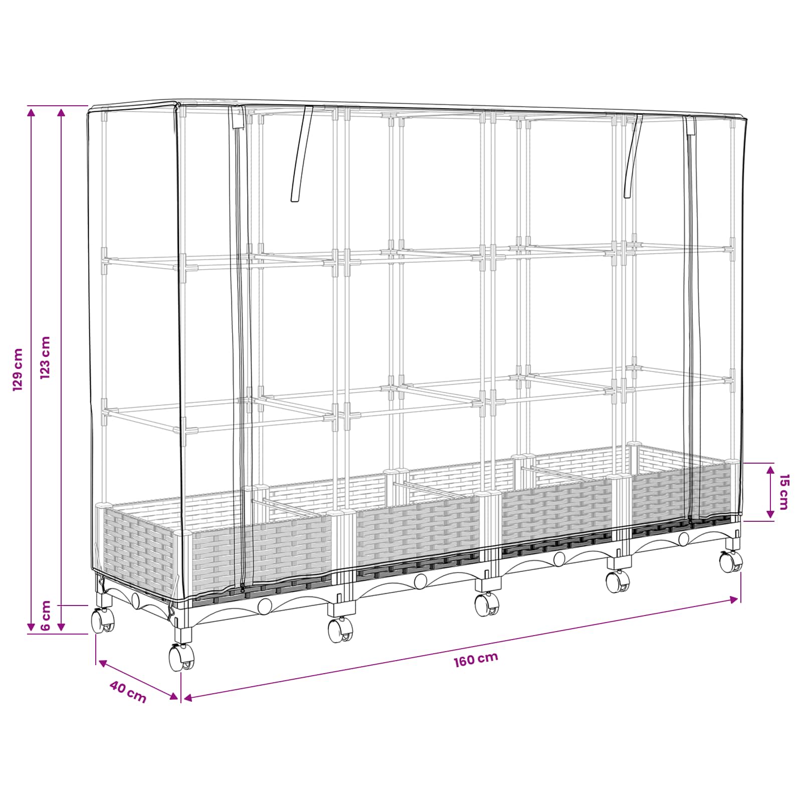 Vaso da Giardino con Copertura per Serra e Ruote 4 pz PP