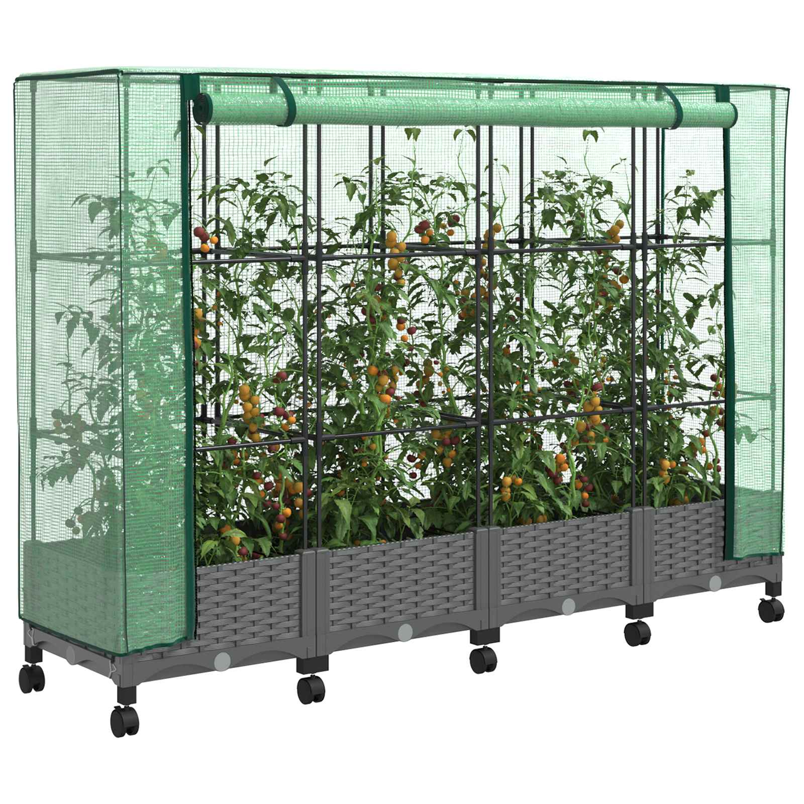 Vaso da Giardino con Copertura per Serra e Ruote 4 pz PP