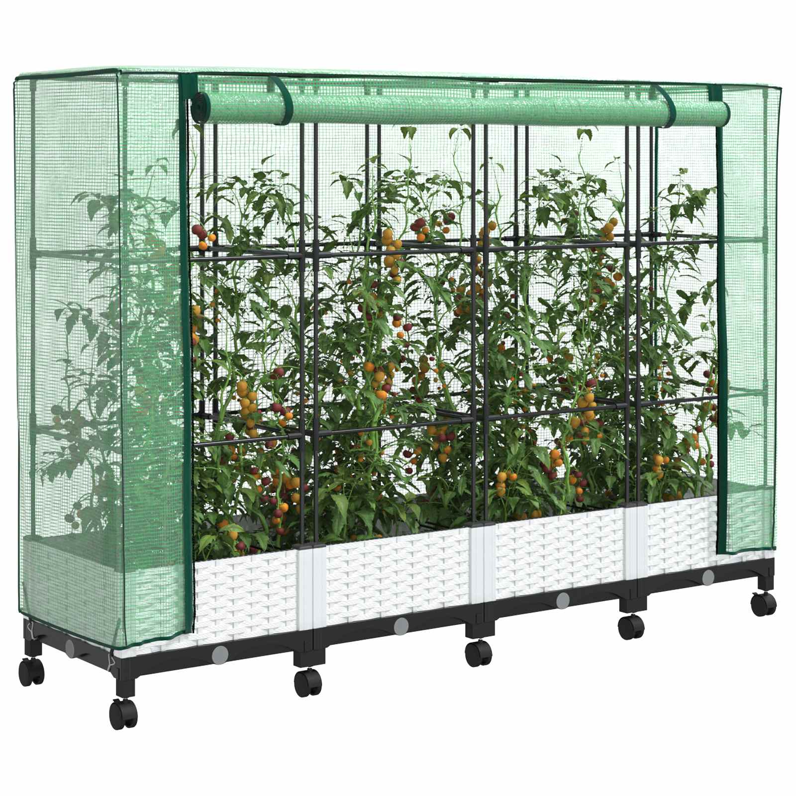 Vaso da Giardino con Copertura per Serra e Ruote 4 pz Bianco PP