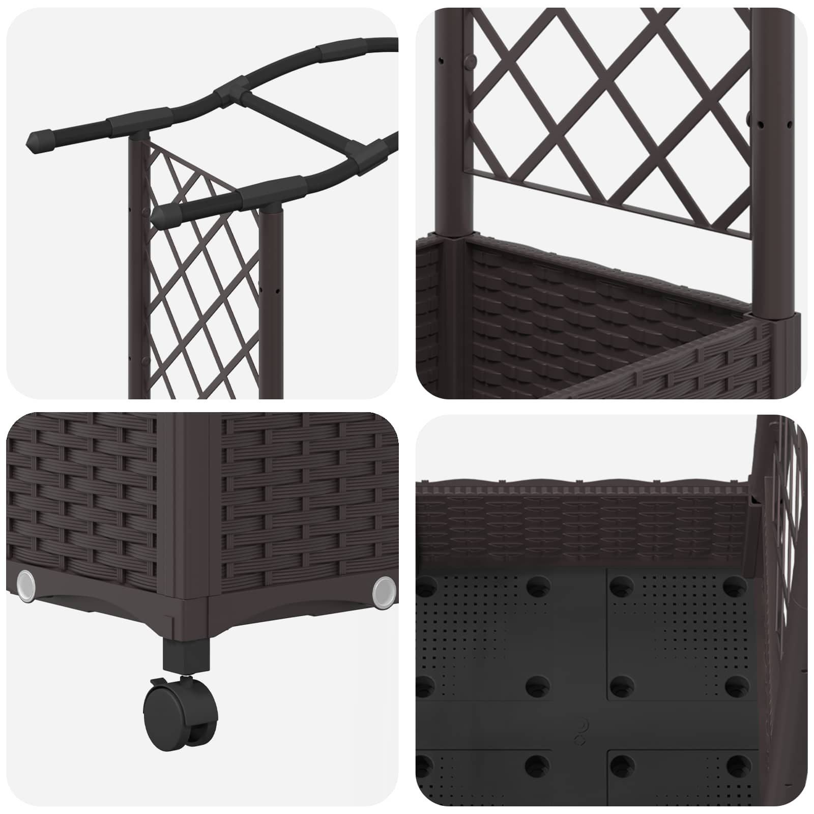 Letto Rialzato con Griglia e Tetto Marrone 207 x 40 x 129 cm PP