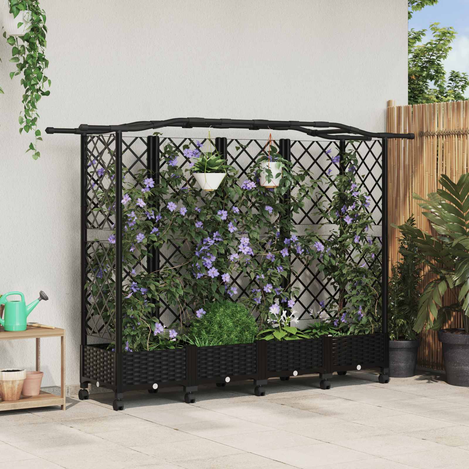 Letto Rialzato con Griglia e Tetto Nero 203,5 x 40 x 129 cm PP