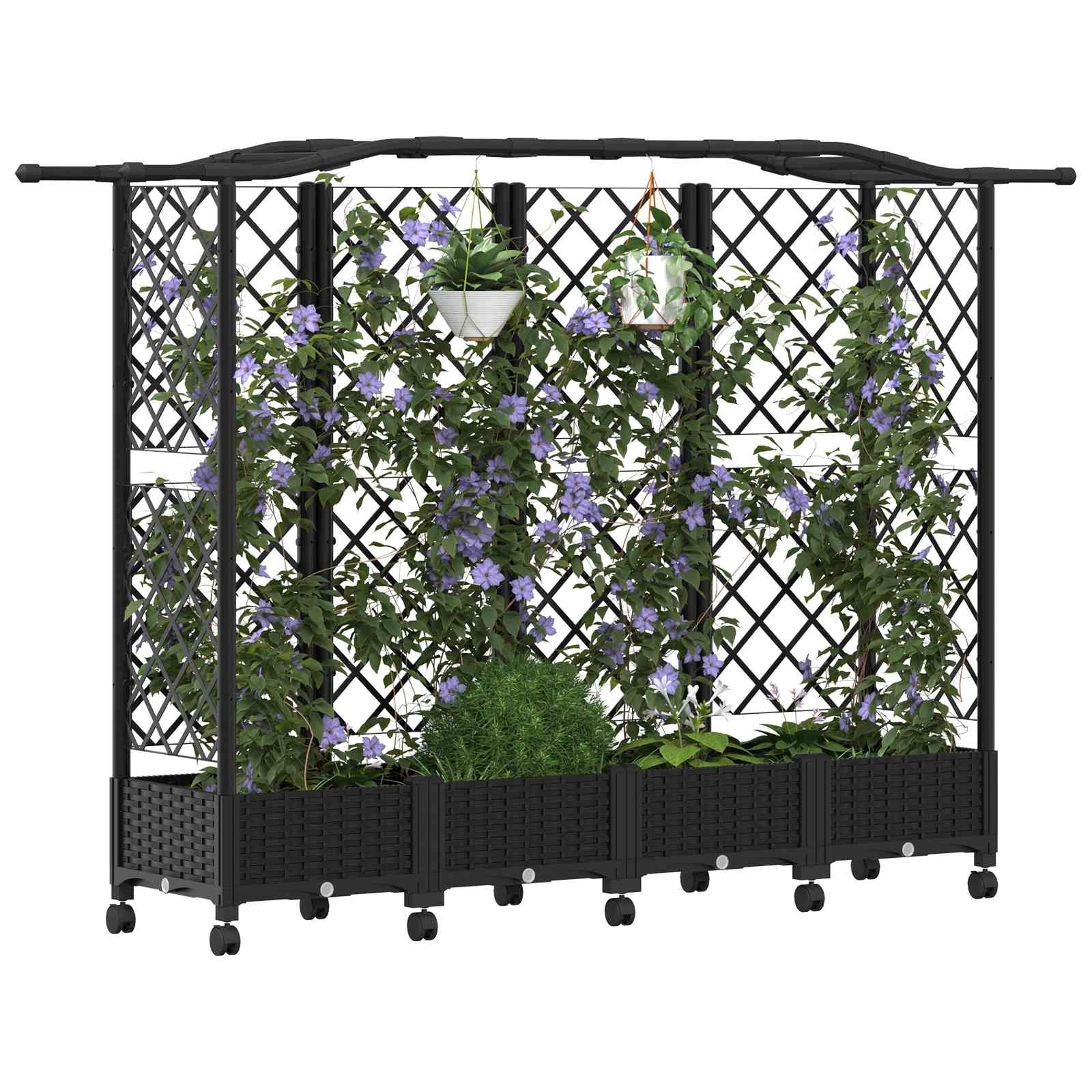 Letto Rialzato con Griglia e Tetto Nero 203,5 x 40 x 129 cm PP