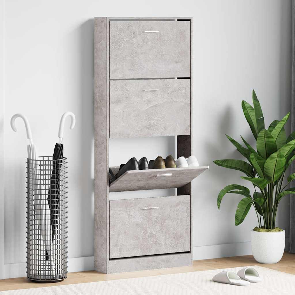 Scarpiera Grigio Cemento 59x17x150 cm in Legno Multistrato