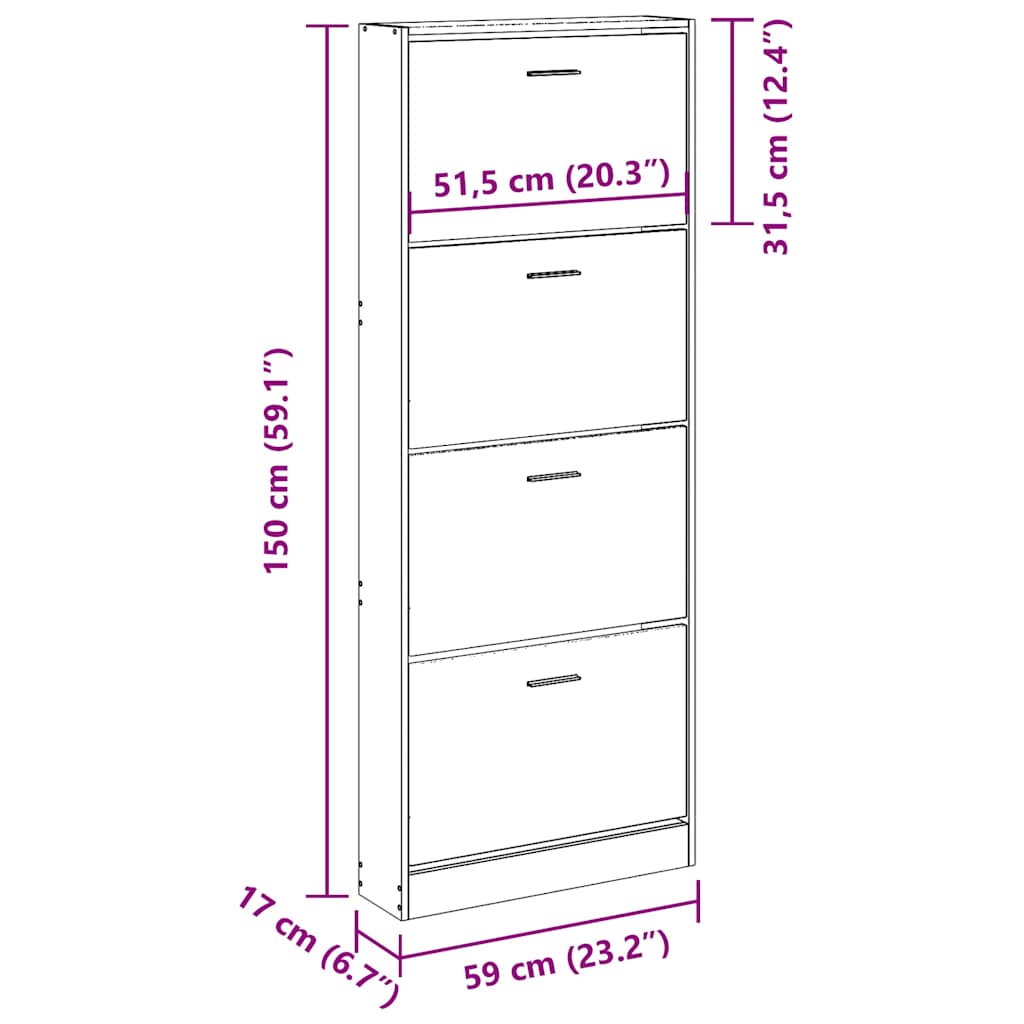 Scarpiera Rovere Fumo 59x17x150 cm in Legno Multistrato