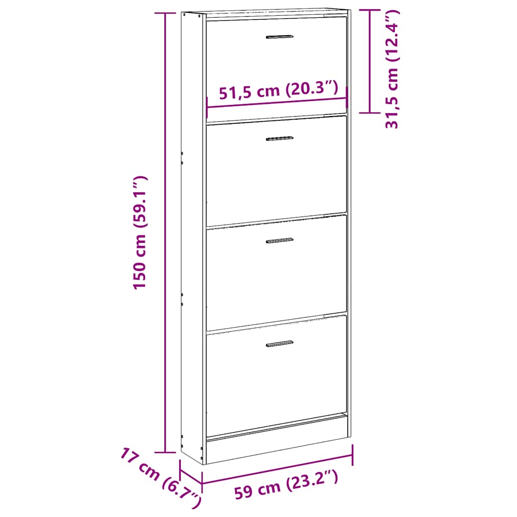 Scarpiera Grigio Sonoma 59x17x150 cm in Legno Multistrato