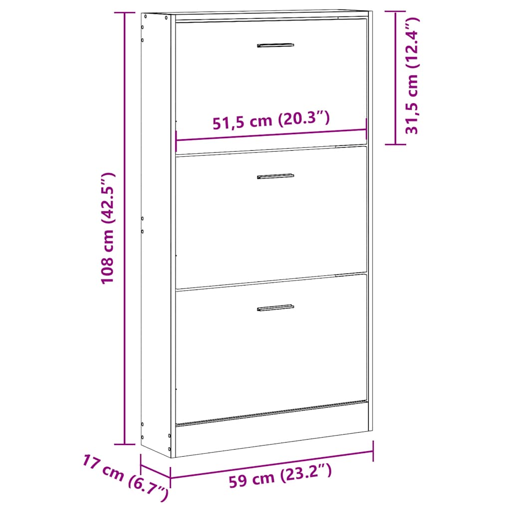 Scarpiera Bianca 59x17x108 cm in Legno Massello di Argilla