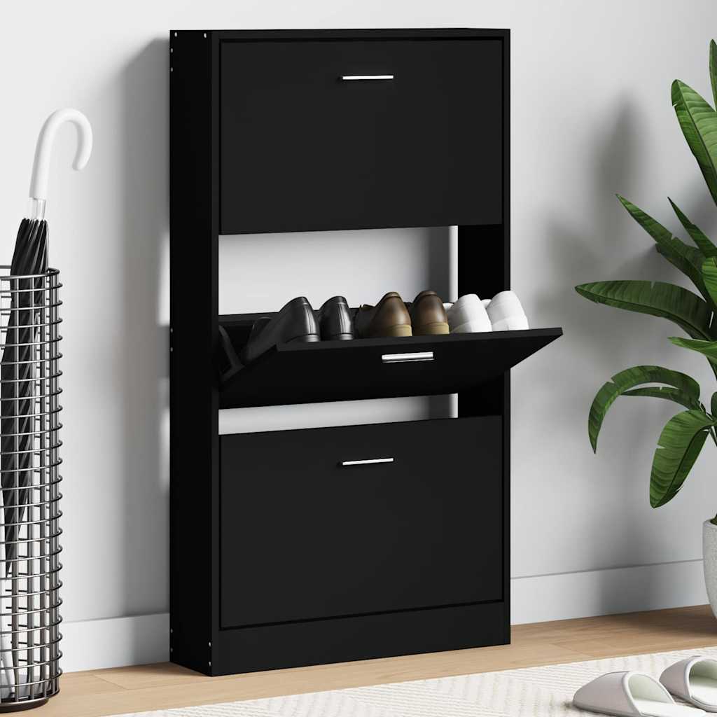 Scarpiera Nera 59x17x108 cm in Legno Multistrato