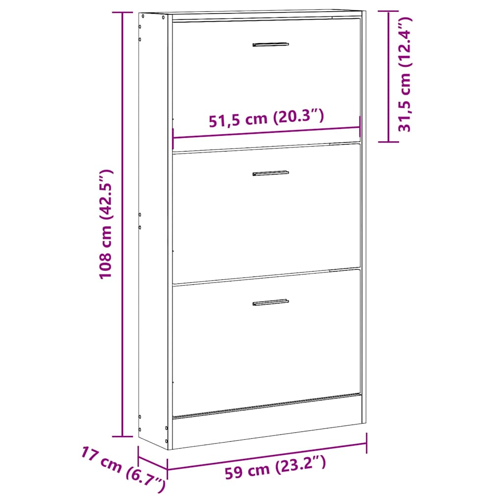 Scarpiera Grigio Sonoma 59x17x108 cm in Legno Multistrato