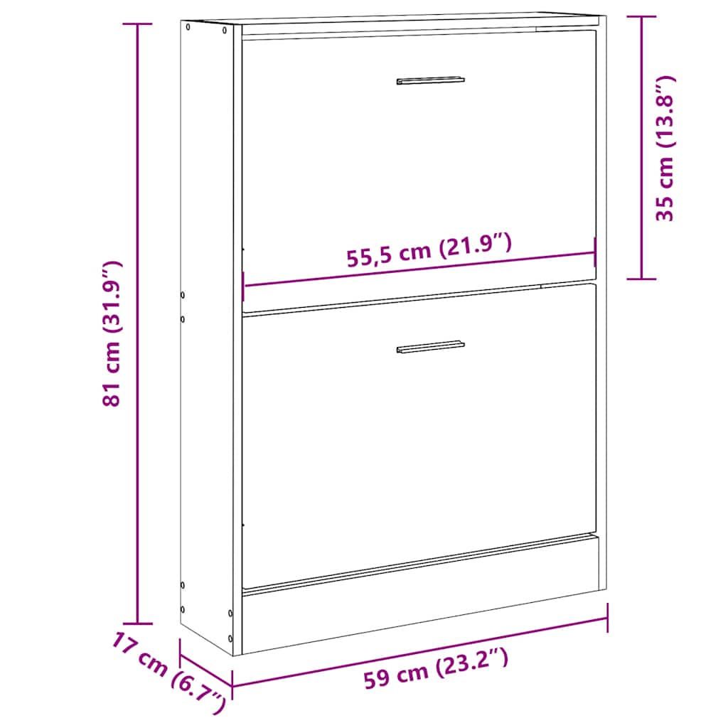 Scarpiera Grigio Cemento 59x17x81 cm in Legno Multistrato