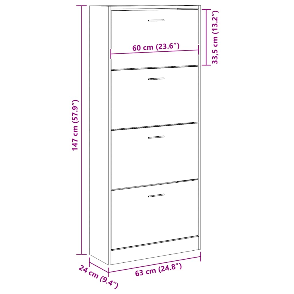 Scarpiera Bianca 63x24x147 cm in Legno Multistrato