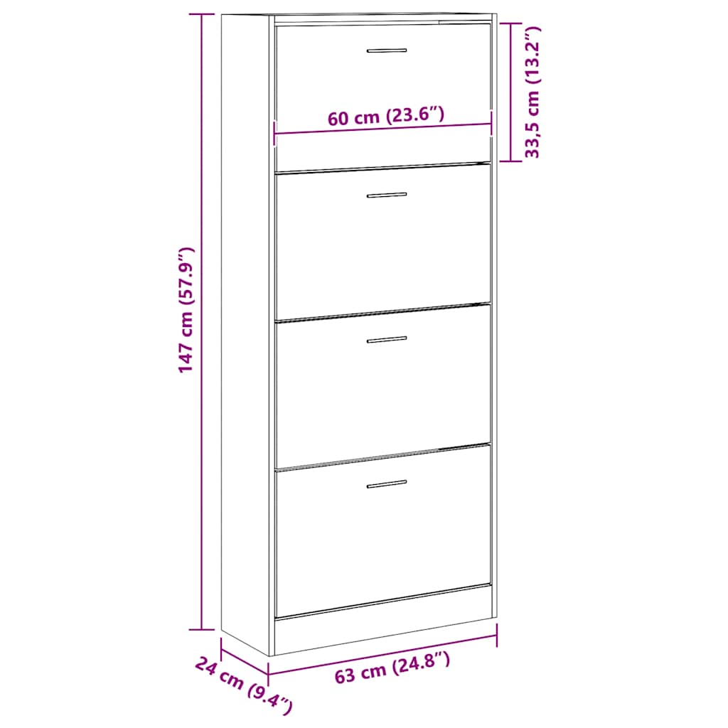 Scarpiera Grigio Cemento 63x24x147 cm in Legno Multistrato
