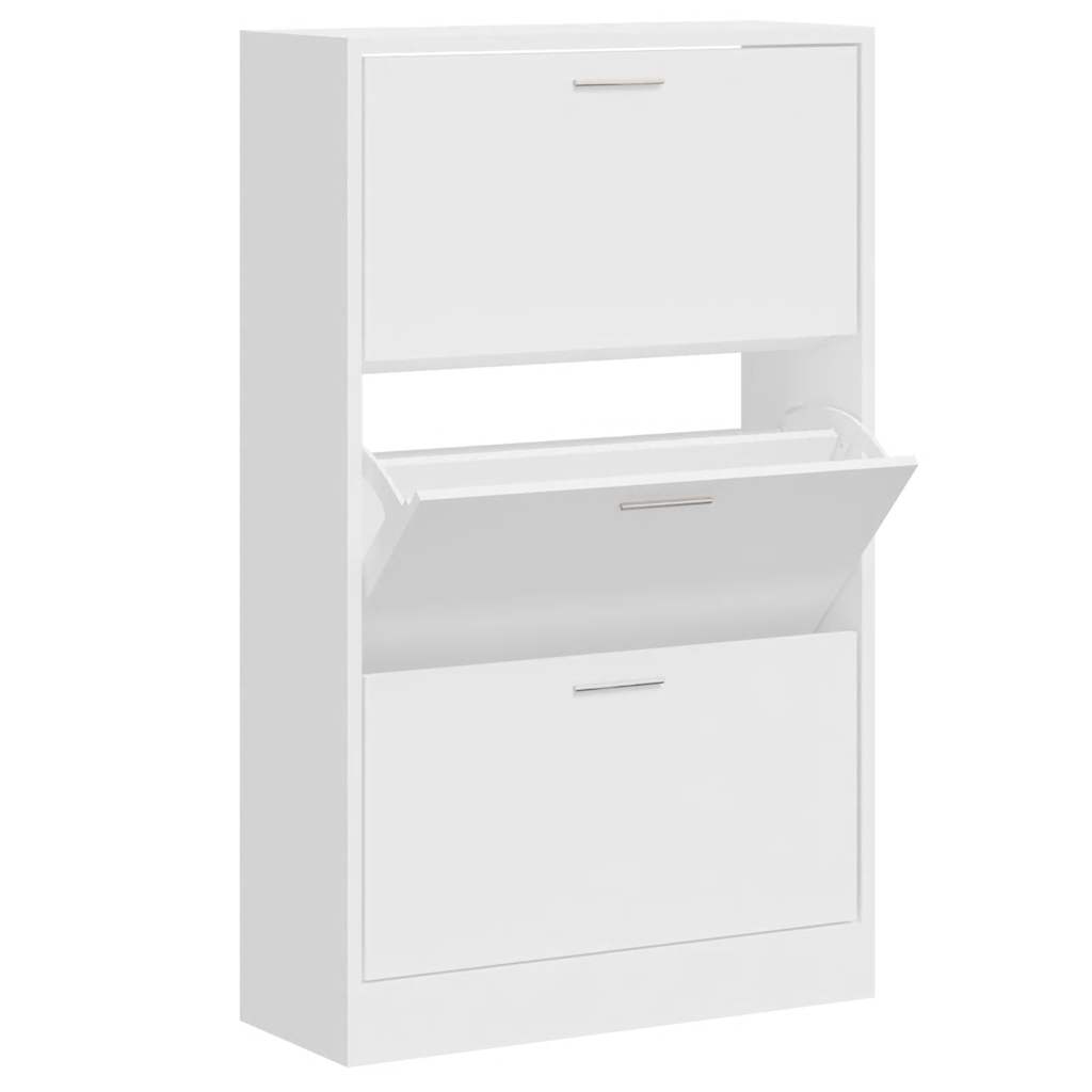Scarpiera Bianco Lucido 63x24x103 cm in Legno Multistrato