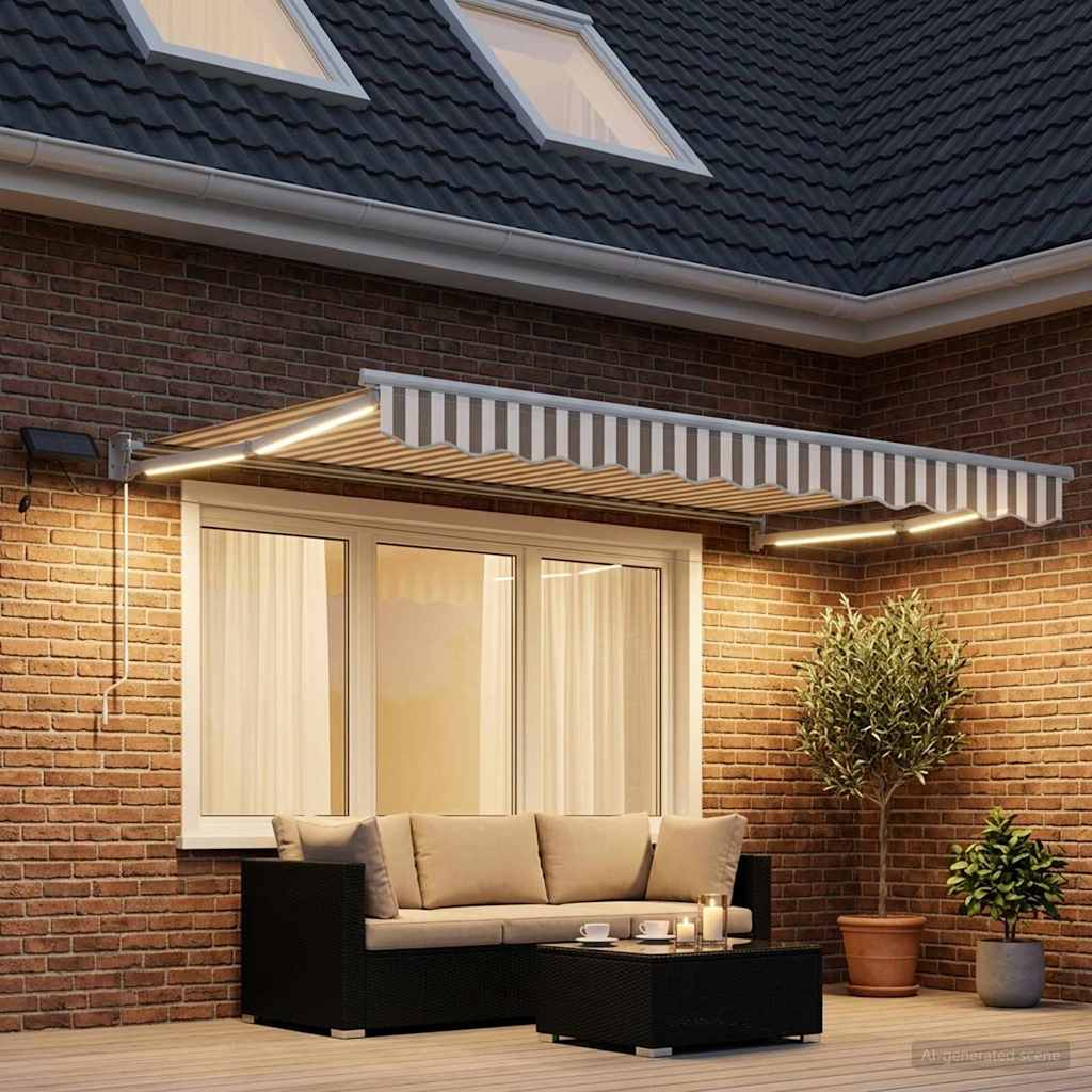 Tenda retrattile manuale con LED Grigio chiaro e bianco