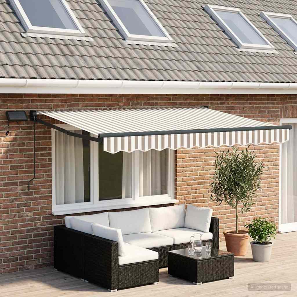 Tenda retrattile manuale con LED Grigio chiaro e bianco