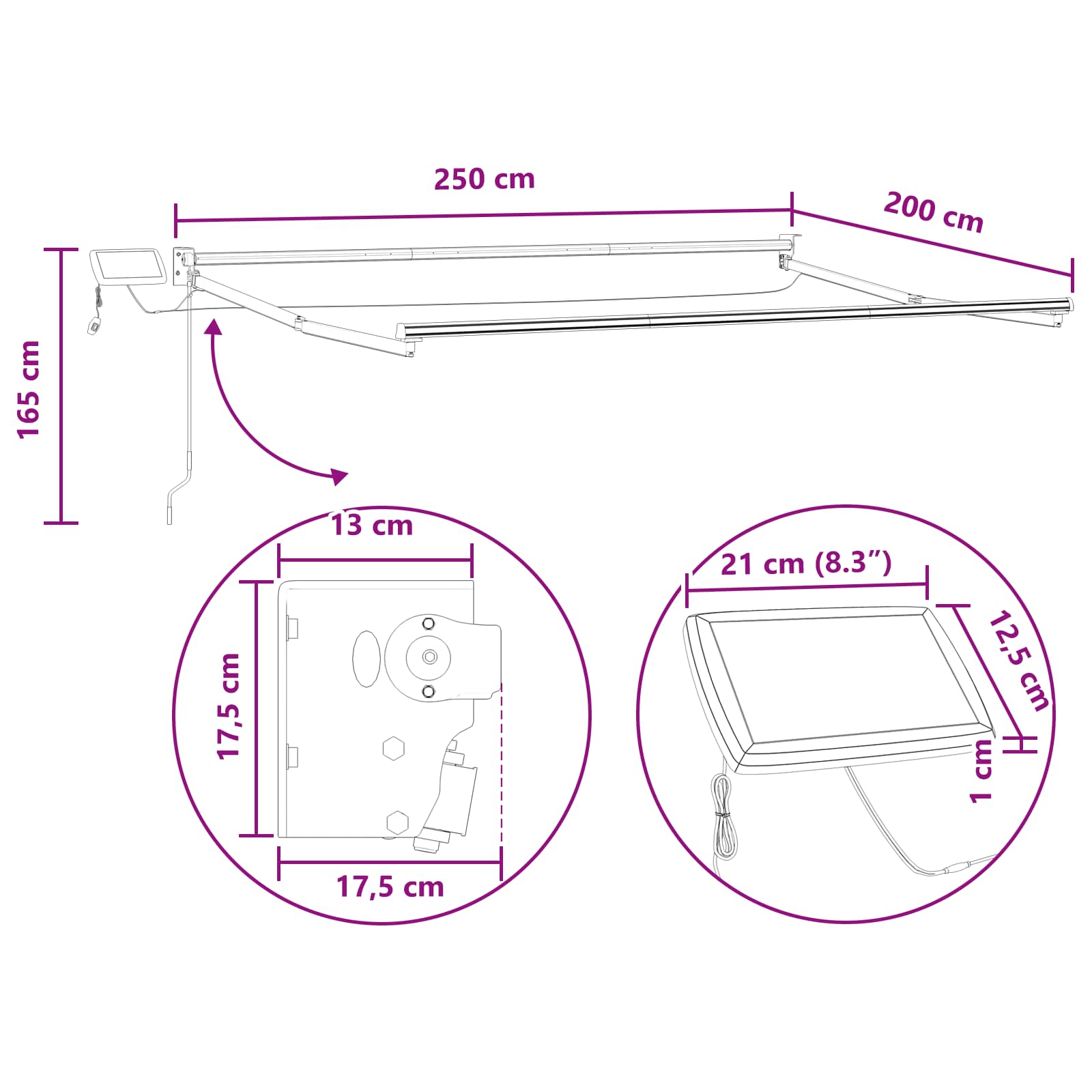 Tenda retrattile manuale con LED Sabbia