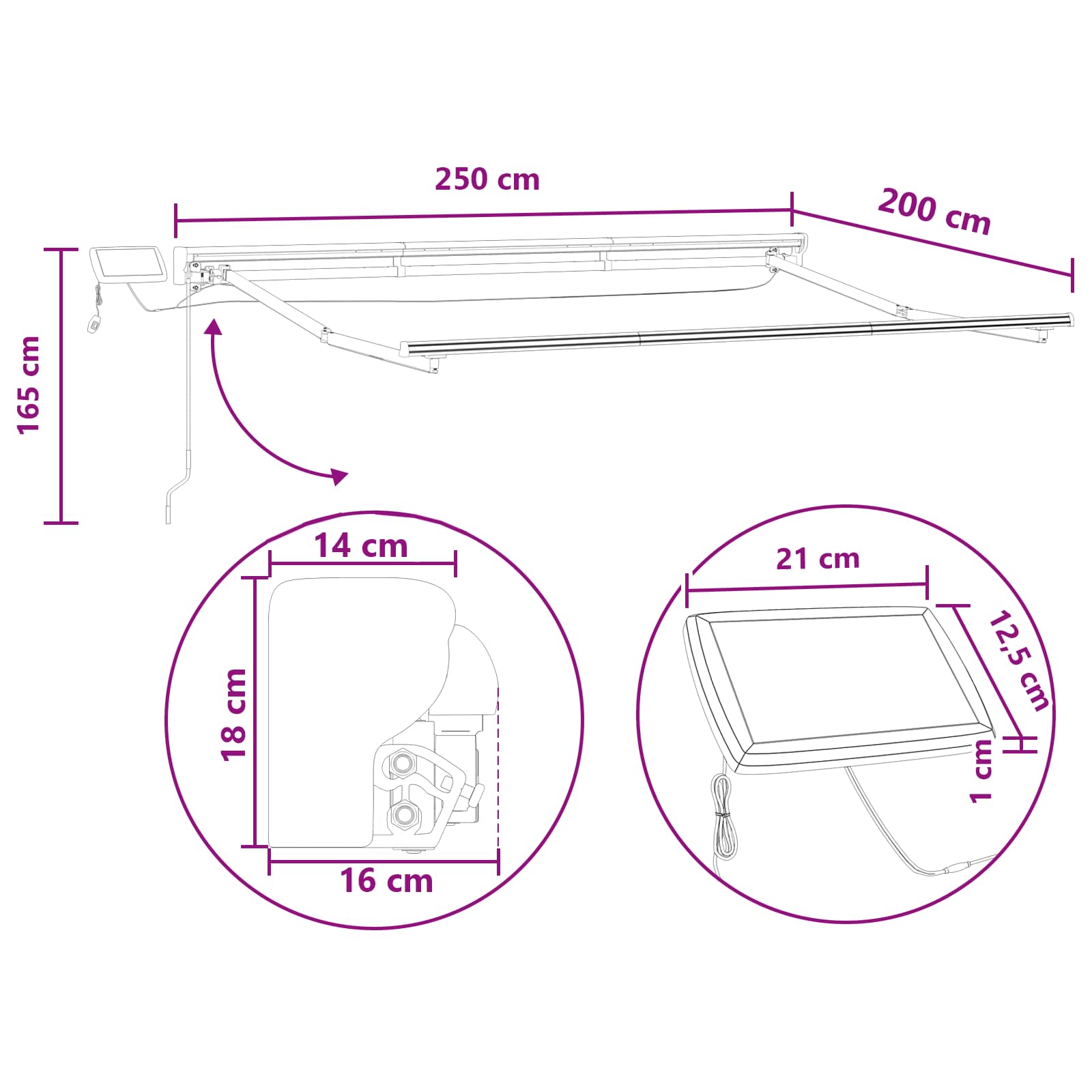 Cornice per Tenda Manuale con LED Tortora 2,5 x 2 m