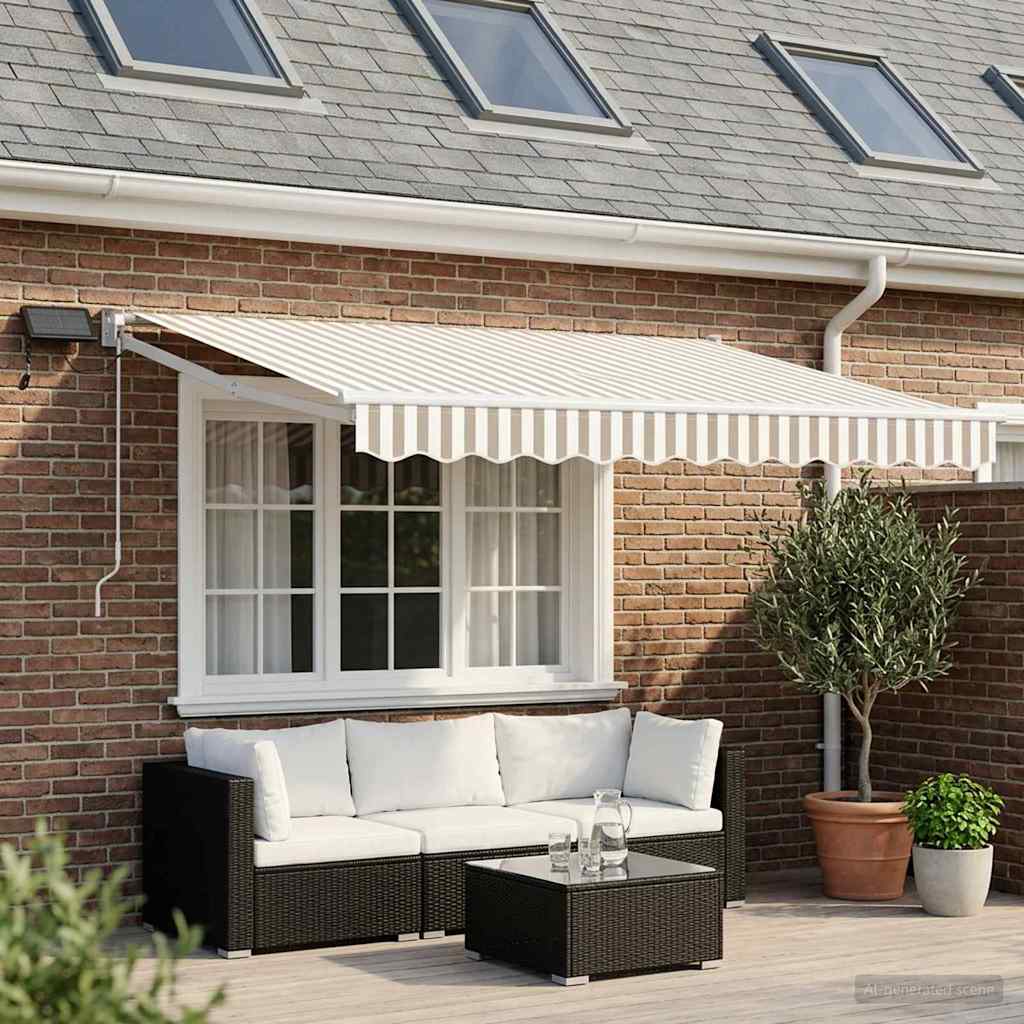 Tenda retrattile manuale con LED Grigio chiaro e bianco
