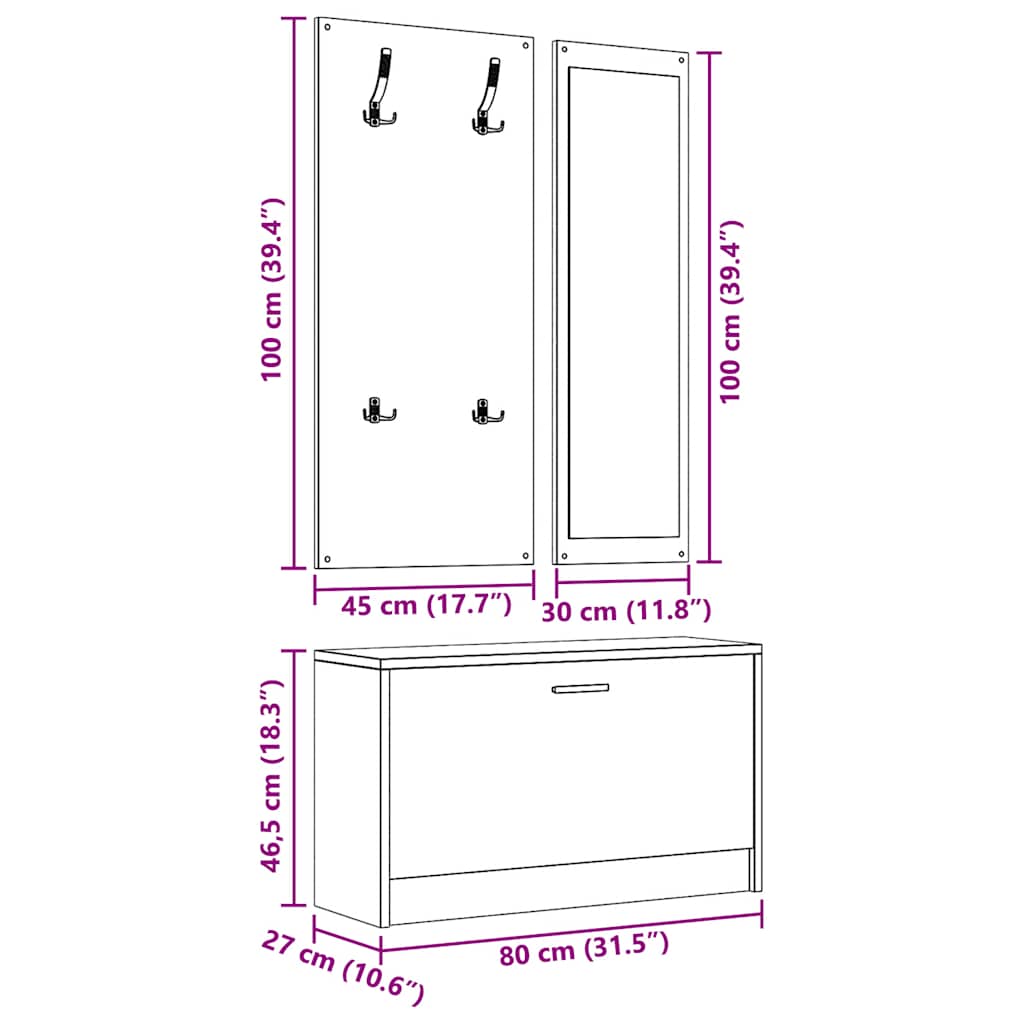 Set Scarpiere 3 in 1 Grigio cemento in Legno Multistrato