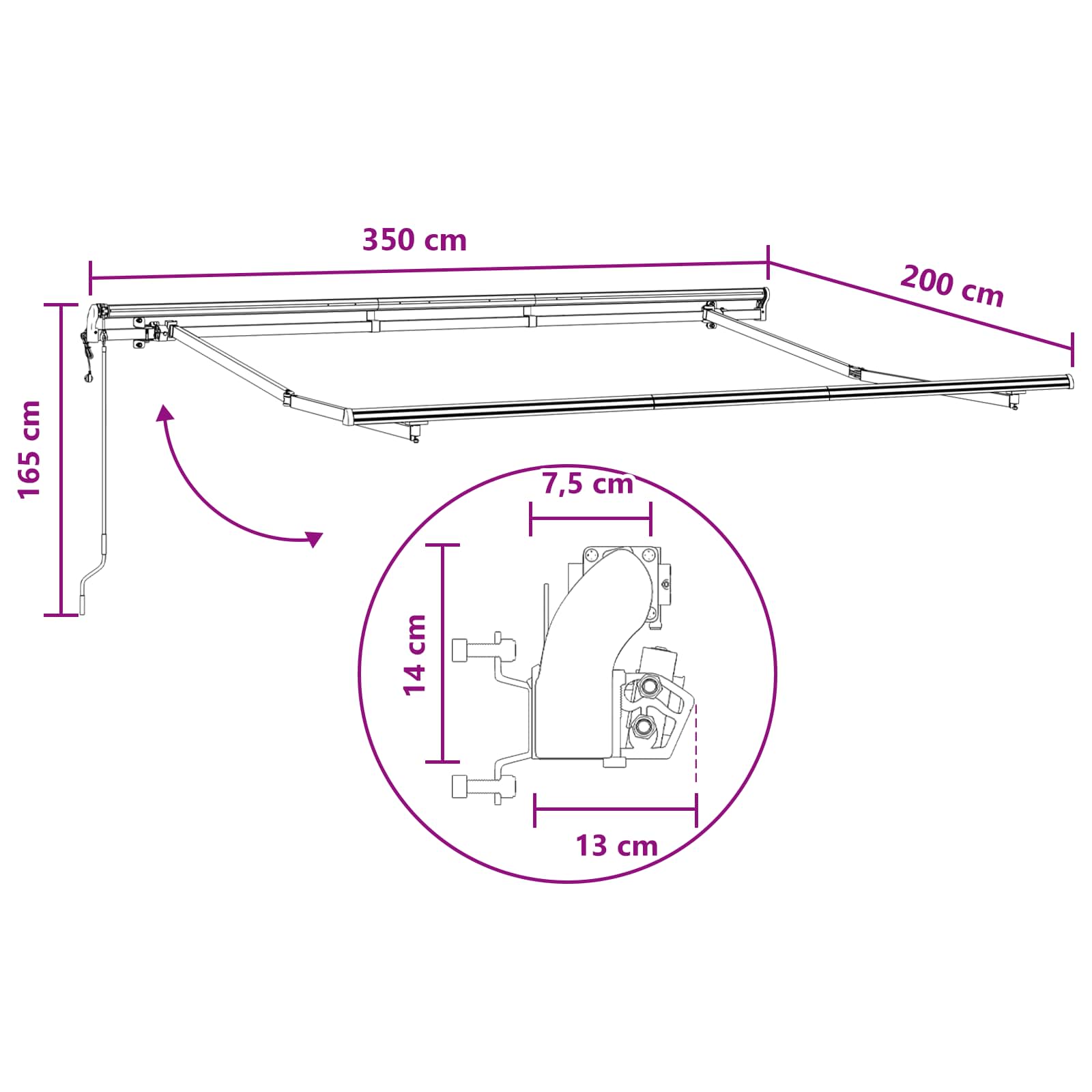 Tenda retrattile Sabbia 3,5 x 2 m Tessuto