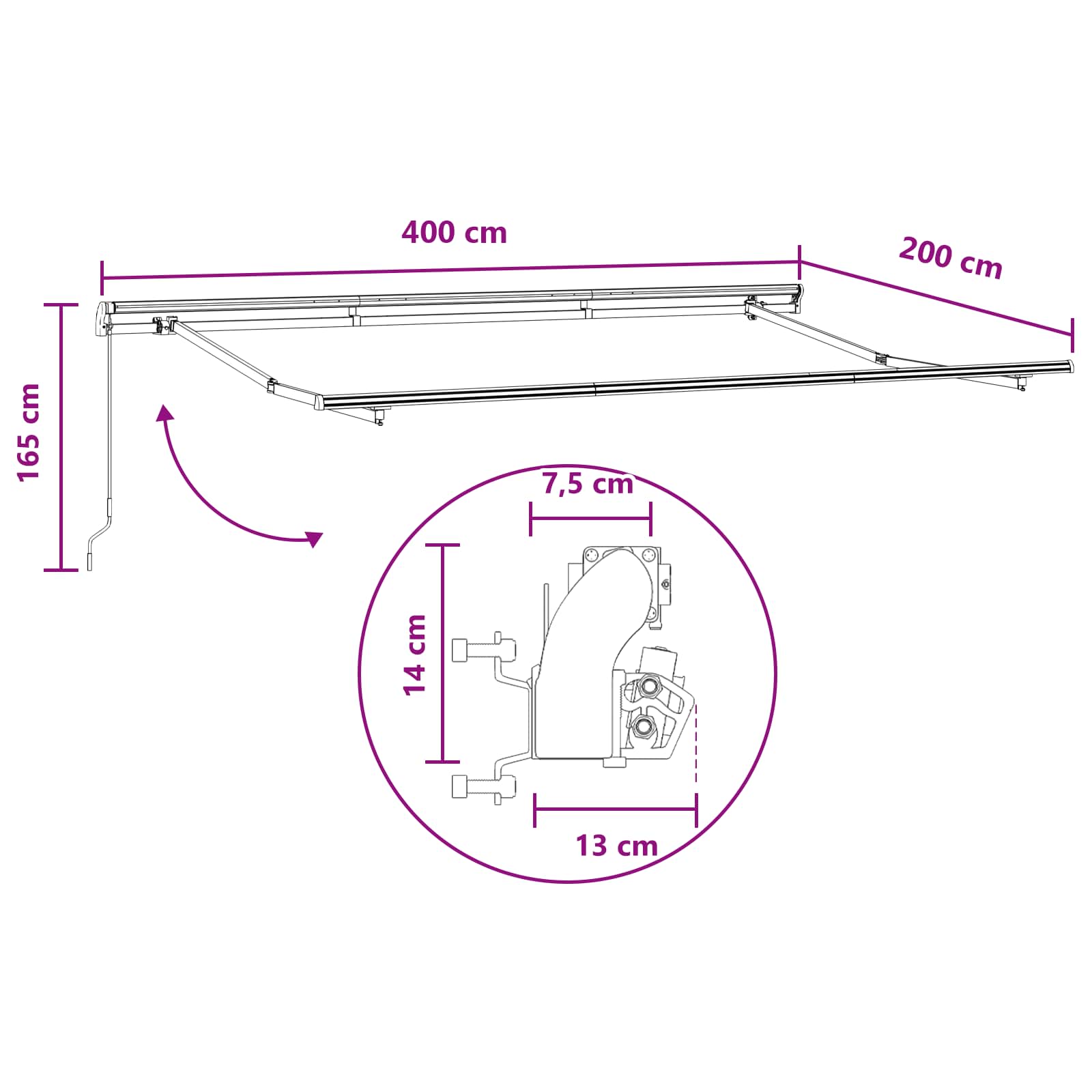 Tenda retrattile Tortora 4 x 2 m Tessuto