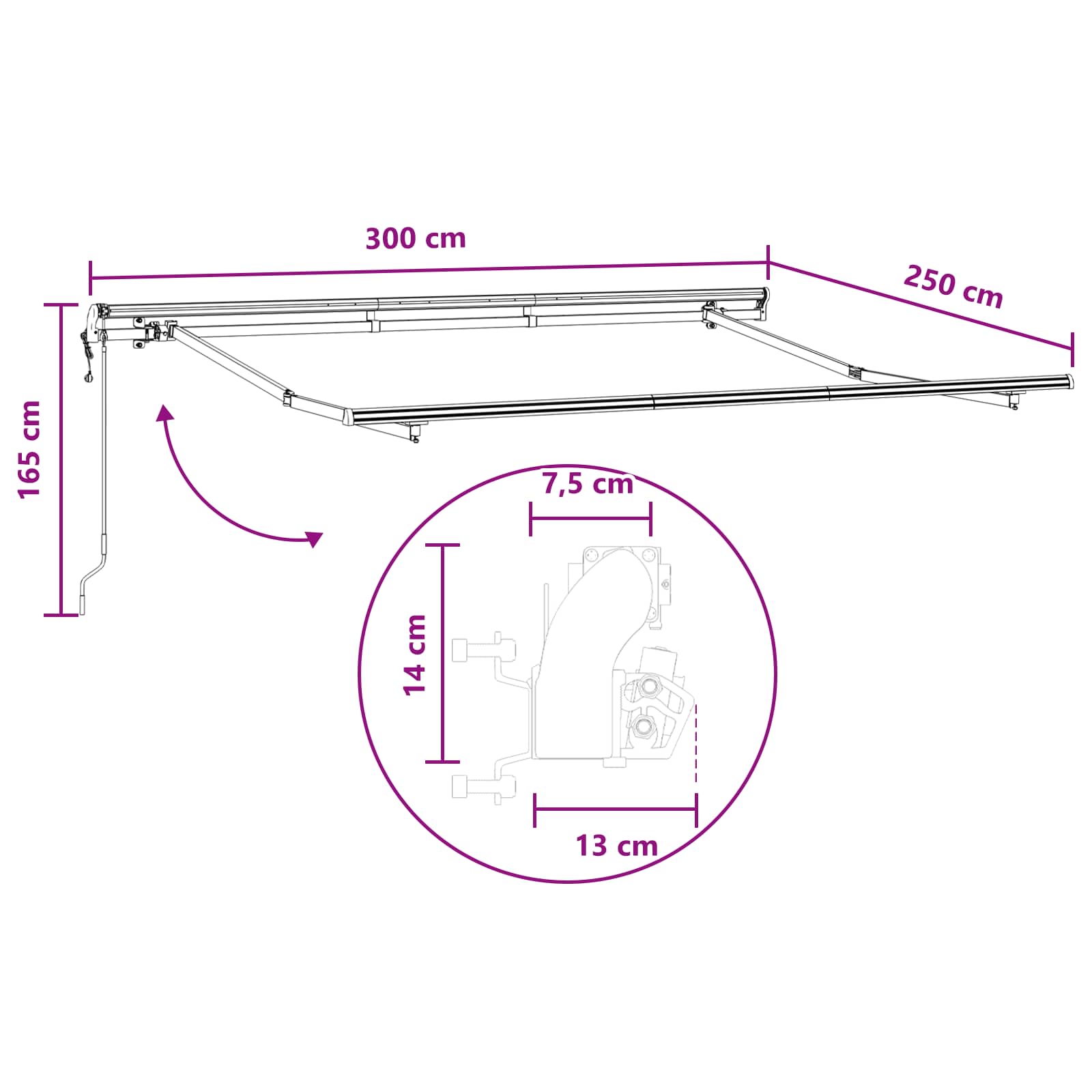 Tenda retrattile Tortora 300 x 250 cm Tessuto e Alluminio