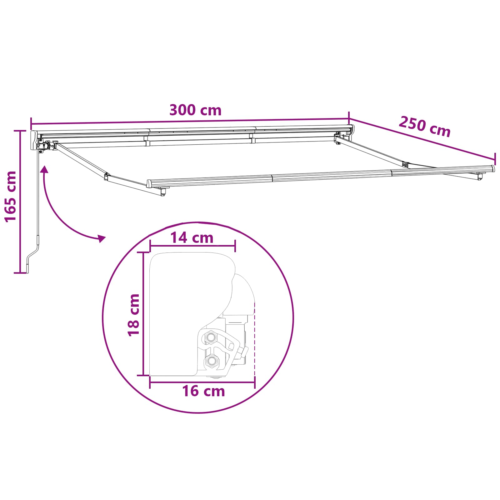 Cornice per Tenda Manuale con LED 3 x 2,5 m