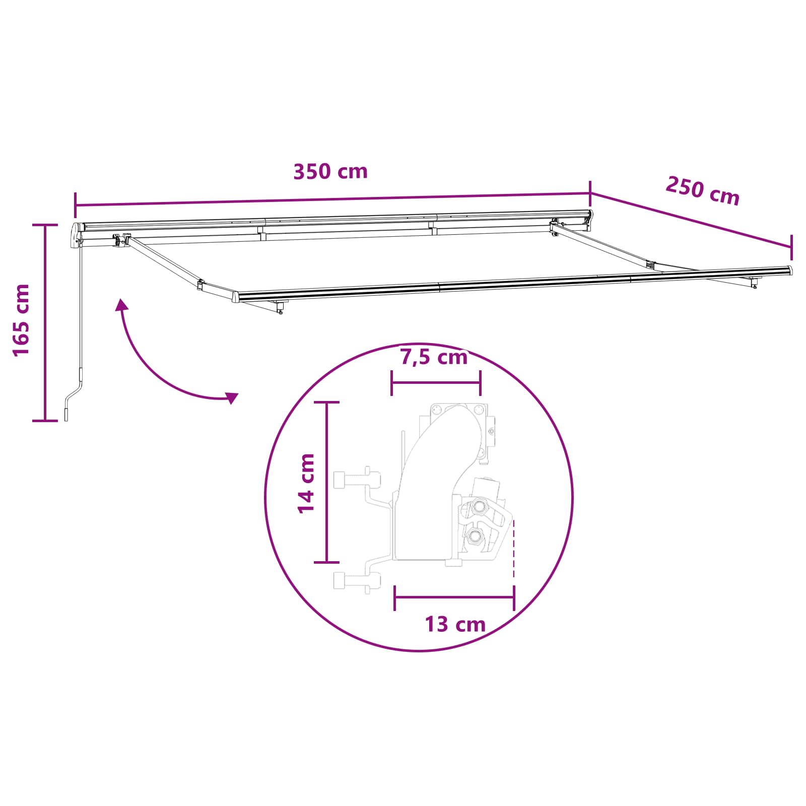 Tenda retrattile Grigio chiaro e bianco 350 x 250 cm