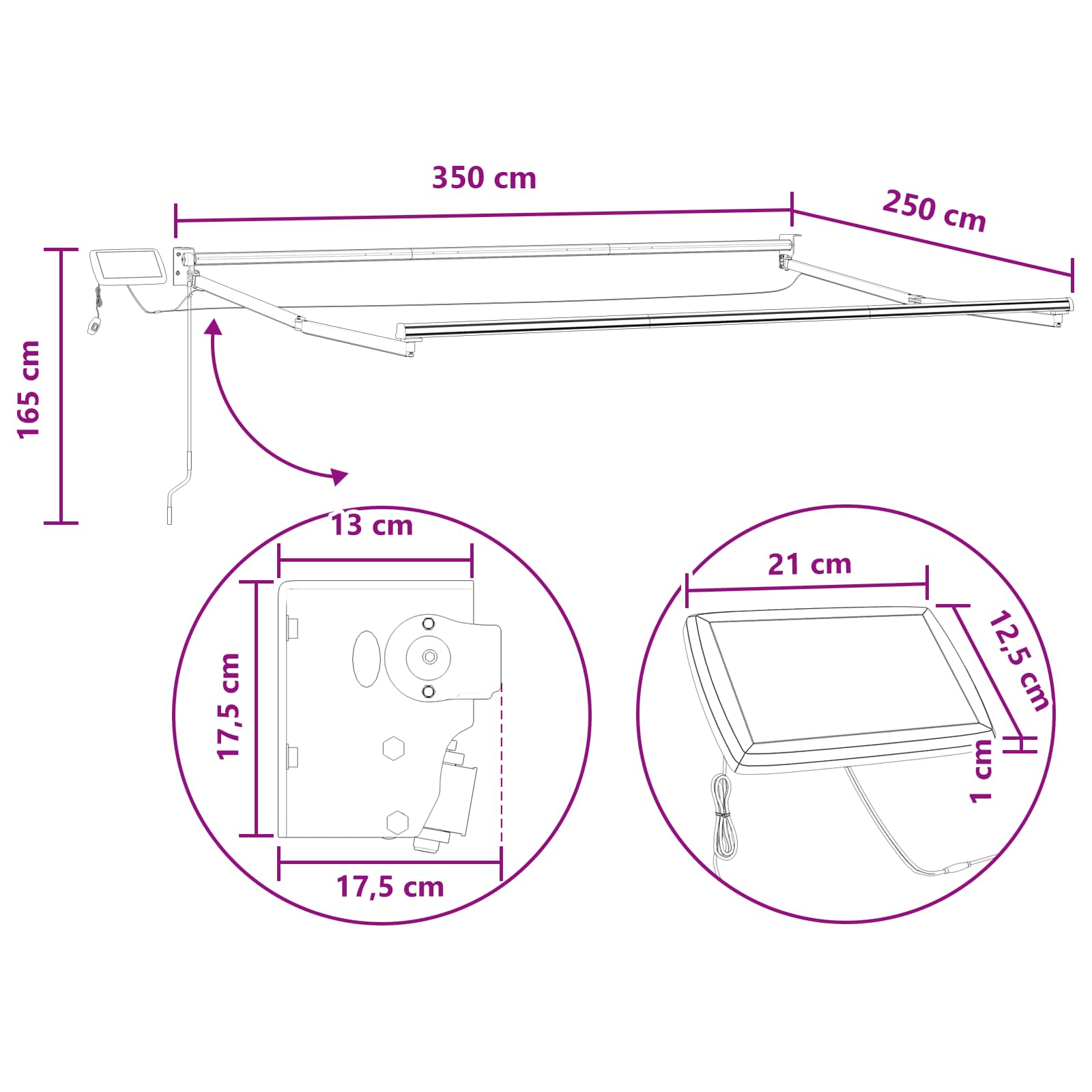 Tenda retrattile manuale con LED Grigio chiaro e bianco