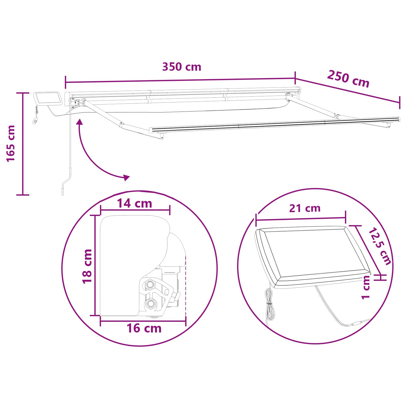 Cornice per Tenda Manuale con LED Tortora 3,5 x 2,5 m