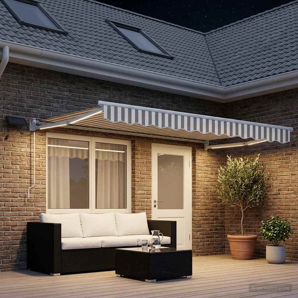 Tenda retrattile manuale con LED Grigio chiaro e bianco