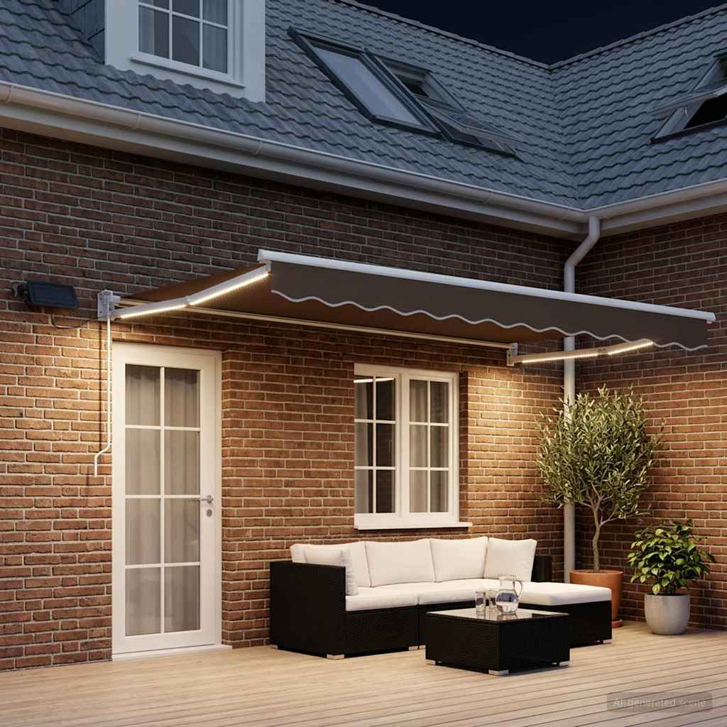 Tenda retrattile manuale con LED Tortora