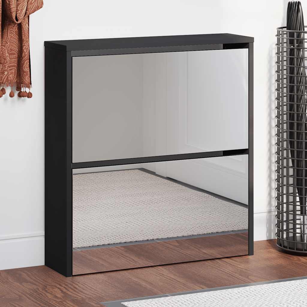 Scarpiera con Specchio a 2 Livelli Nera 63x17x67 cm