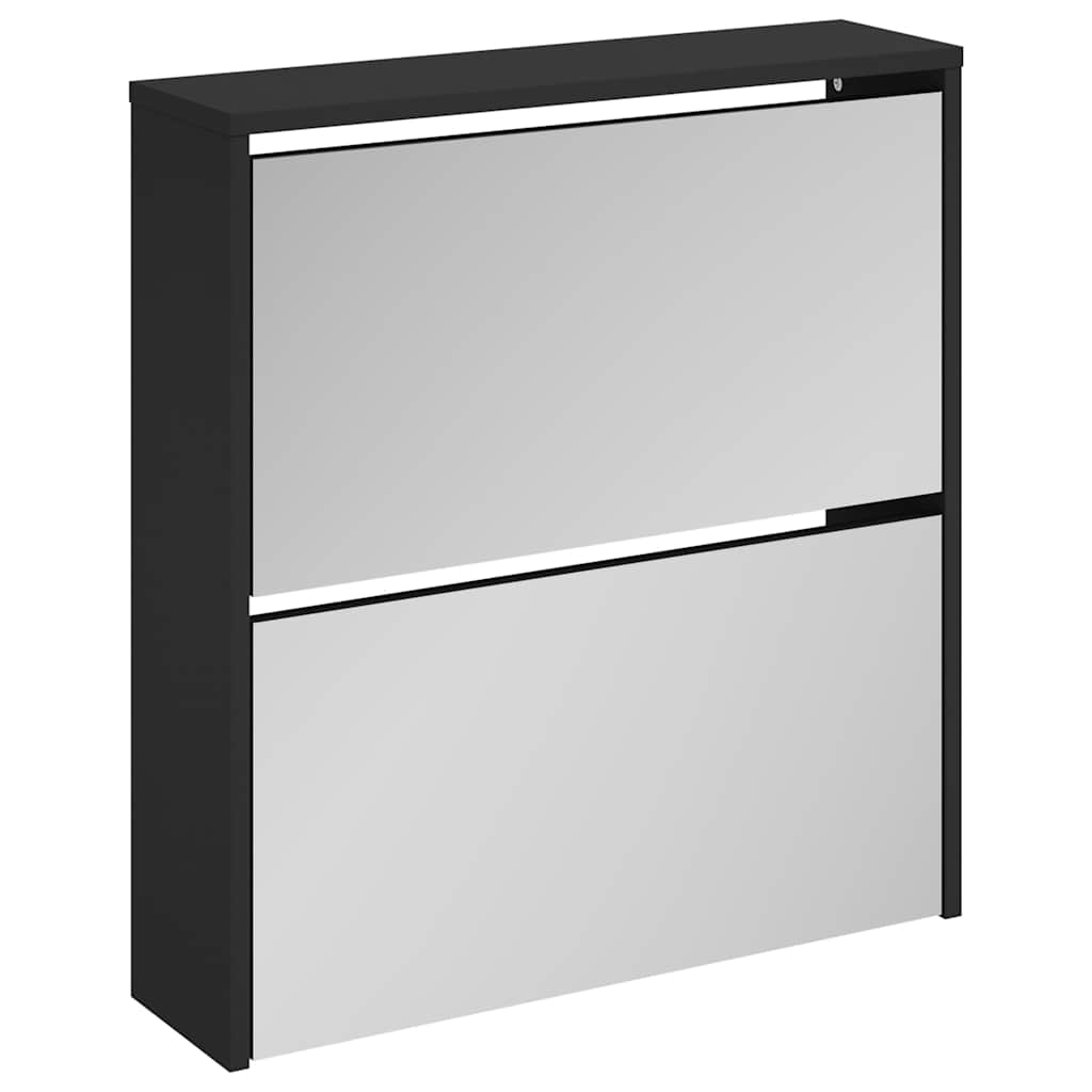 Scarpiera con Specchio a 2 Livelli Nera 63x17x67 cm