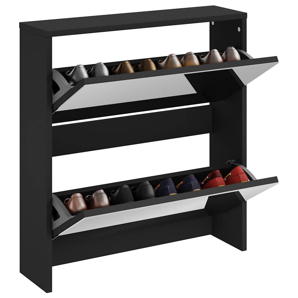 Scarpiera con Specchio a 2 Livelli Nera 63x17x67 cm