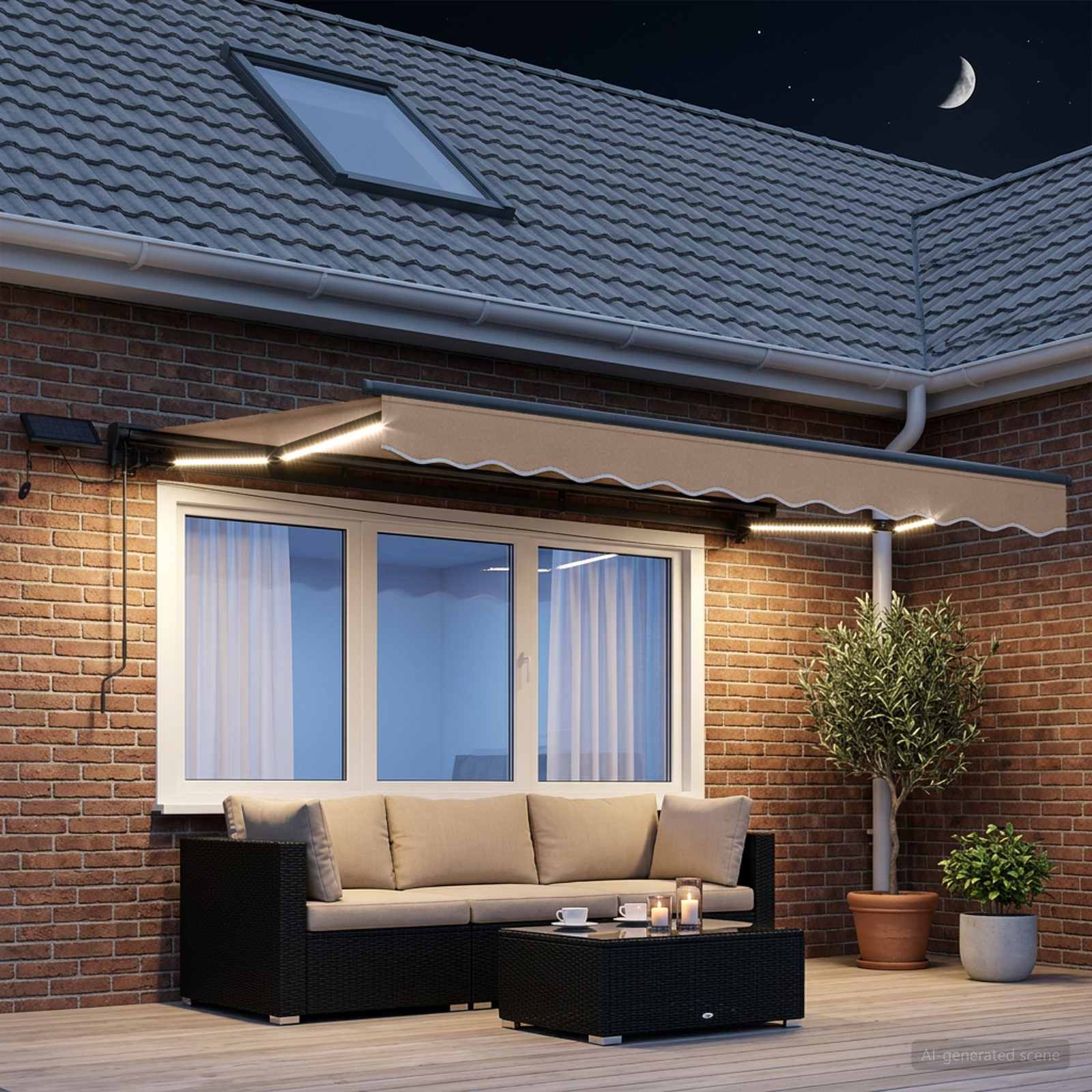 Cornice per Tenda Manuale con LED Tortora 4,5 × 3,5 m