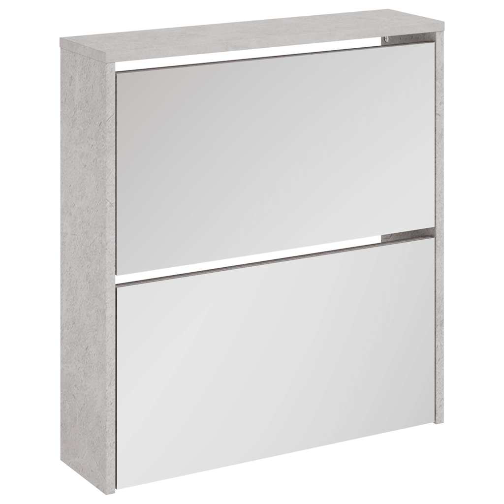 Scarpiera con Specchio a 2 Livelli Grigio cemento 63x17x67 cm