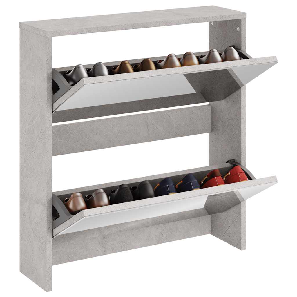 Scarpiera con Specchio a 2 Livelli Grigio cemento 63x17x67 cm