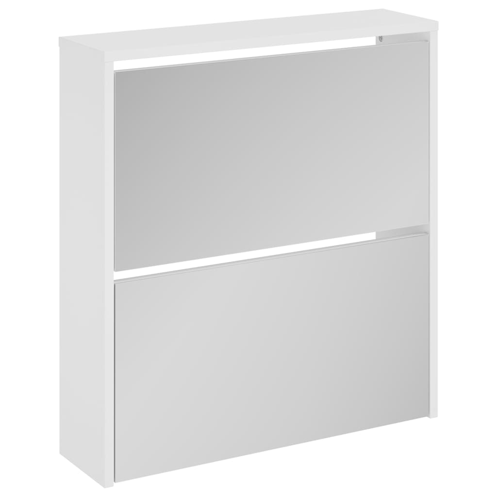 Scarpiera con Specchio a 2 Livelli Bianco lucido 63x17x67 cm