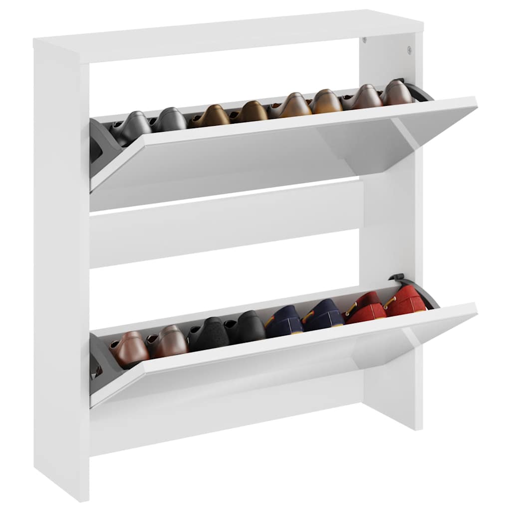 Scarpiera con Specchio a 2 Livelli Bianco lucido 63x17x67 cm
