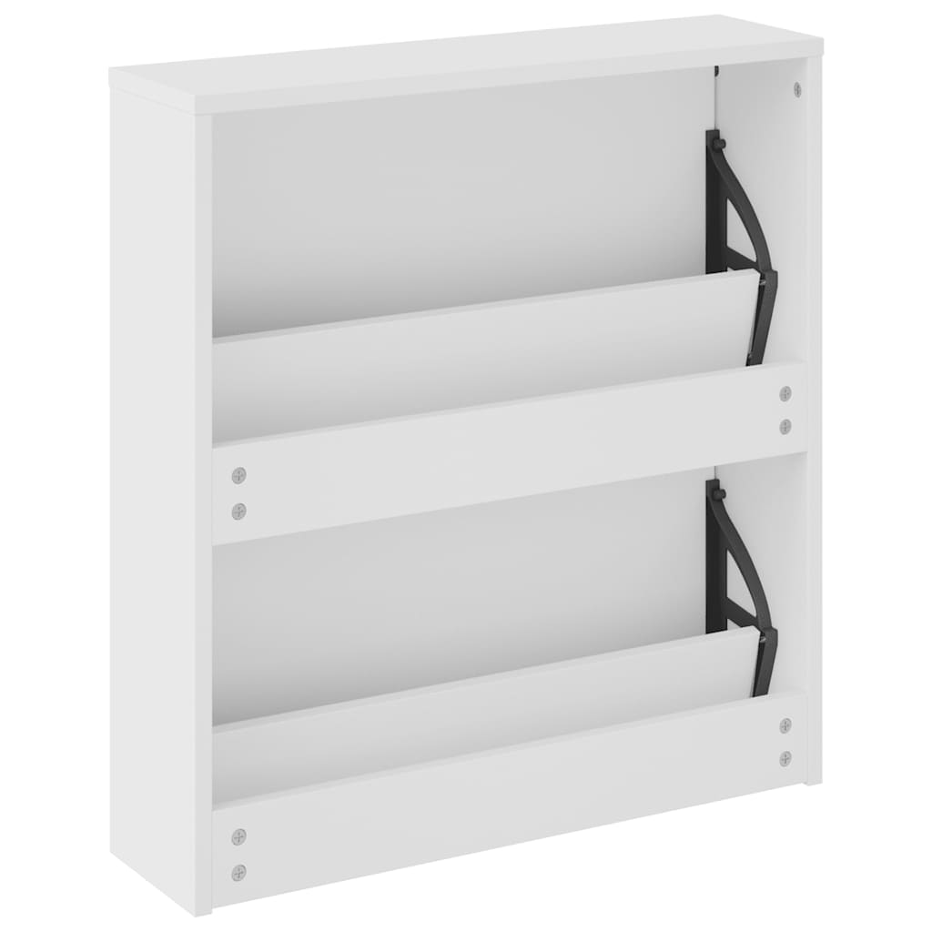 Scarpiera con Specchio a 2 Livelli Bianco lucido 63x17x67 cm