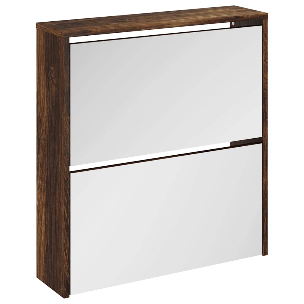 Scarpiera con Specchio a 2 Livelli Rovere fumo 63x17x67 cm