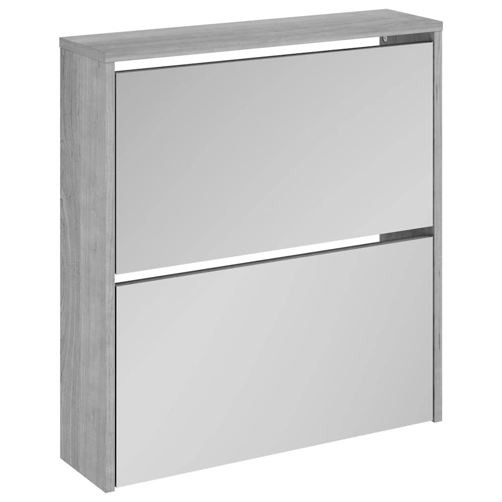 Scarpiera con Specchio a 2 Livelli Grigio sonoma 63x17x67 cm