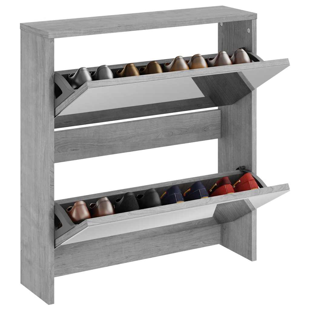 Scarpiera con Specchio a 2 Livelli Grigio sonoma 63x17x67 cm