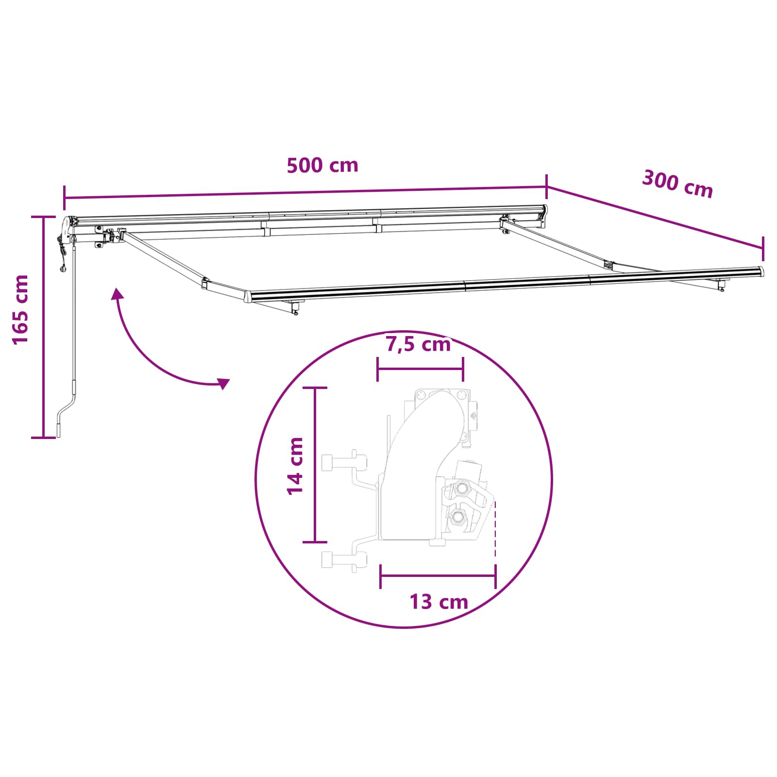 Tenda retrattile Tortora 500 × 300 cm Tessuto e Alluminio